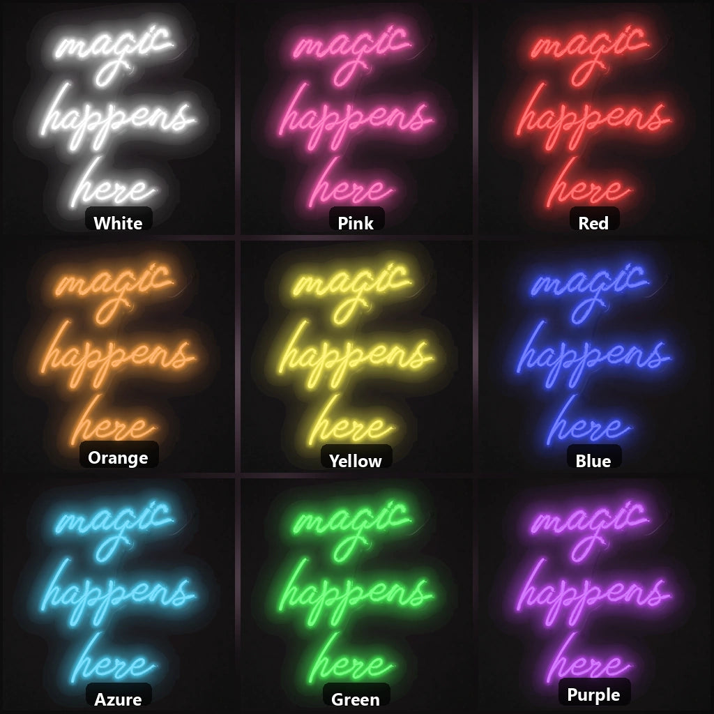 Magic Happens Here LED Neon Sign Man Cave Neon Sign color grid