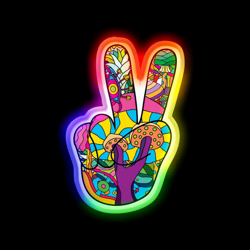 Magic Mushroom Pattern Hippie Victory Hand Green Leaf Led Neon Sign Rgb Color - LED neon sign close-up detail