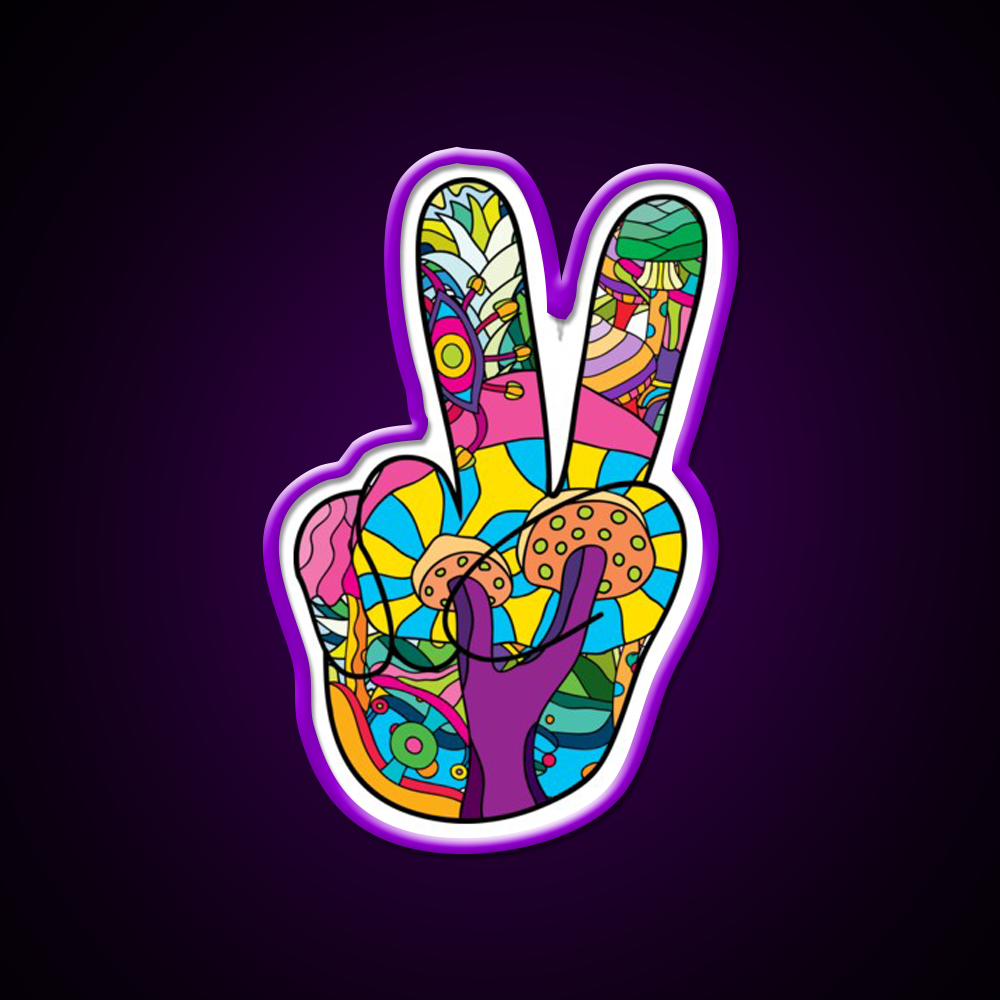 Magic Mushroom Pattern Hippie Victory Hand Green Leaf Led Neon Sign Rgb Color - LED neon sign view 9
