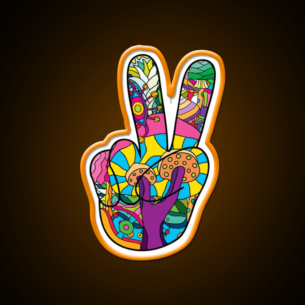 Magic Mushroom Pattern Hippie Victory Hand Green Leaf Led Neon Sign Rgb Color - Shineneon