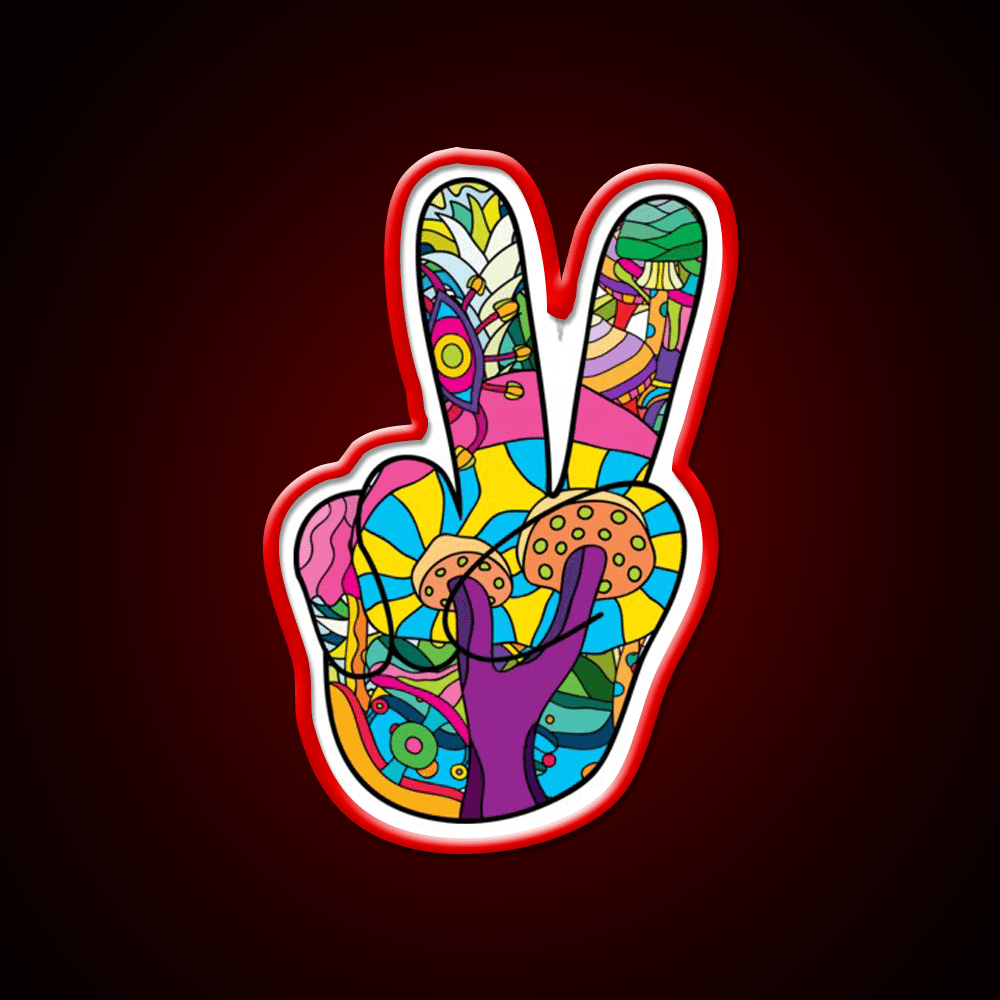 Magic Mushroom Pattern Hippie Victory Hand Green Leaf Led Neon Sign Rgb Color - Shineneon