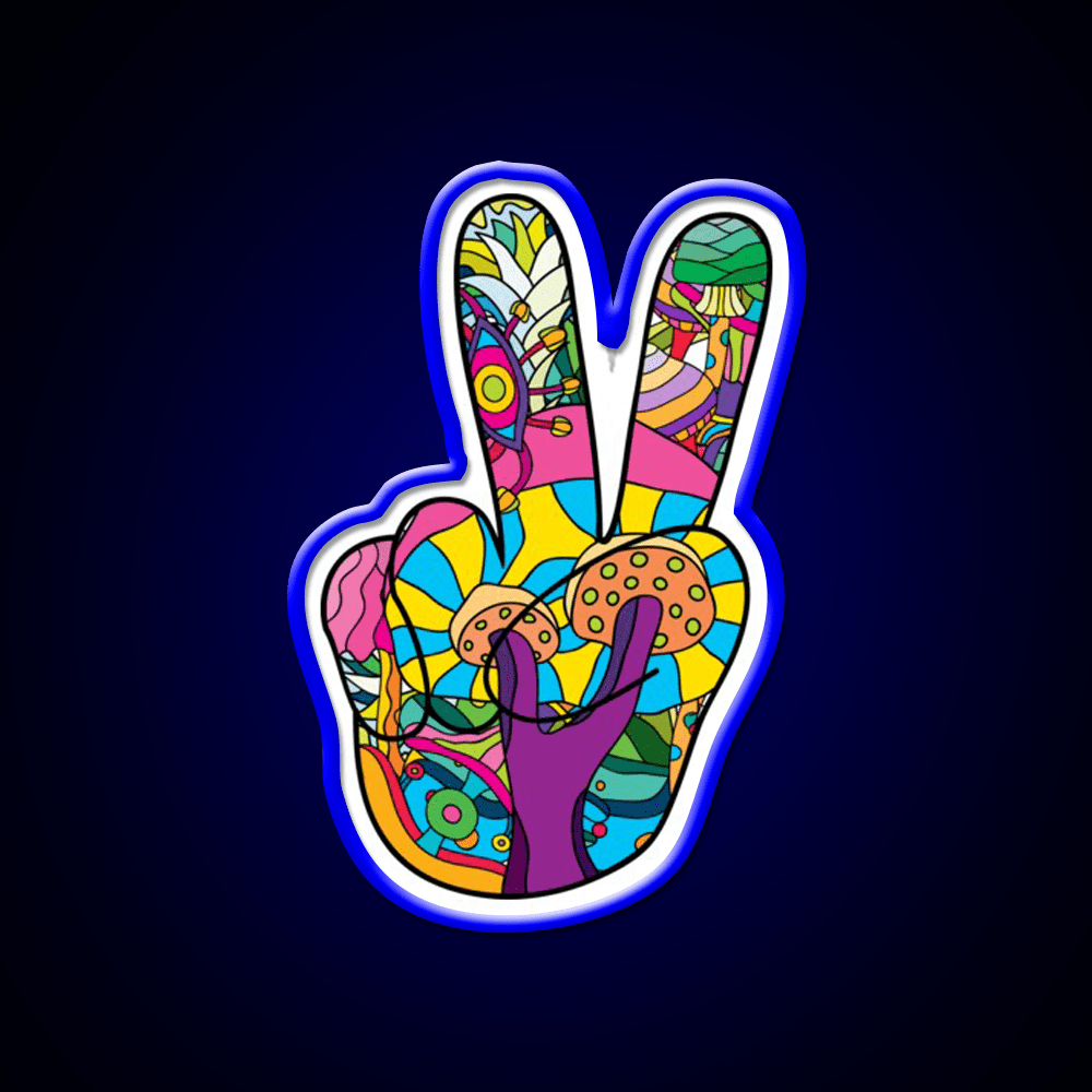 Magic Mushroom Pattern Hippie Victory Hand Green Leaf Led Neon Sign Rgb Color - Shineneon