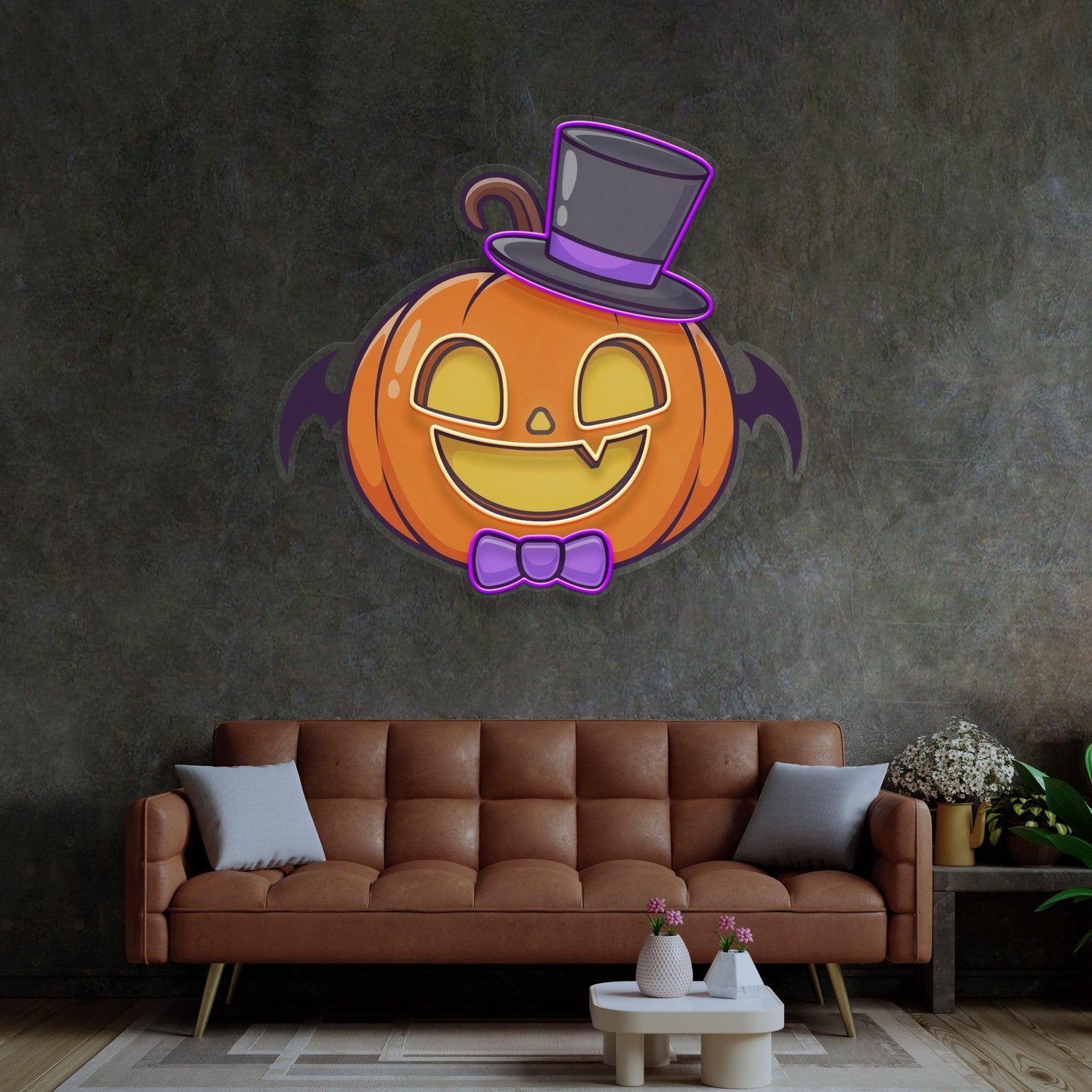 Magician Pumpkin Uv Printed Led Neon Sign With Bat Bowtie For Halloween Home Decor | Shineneon