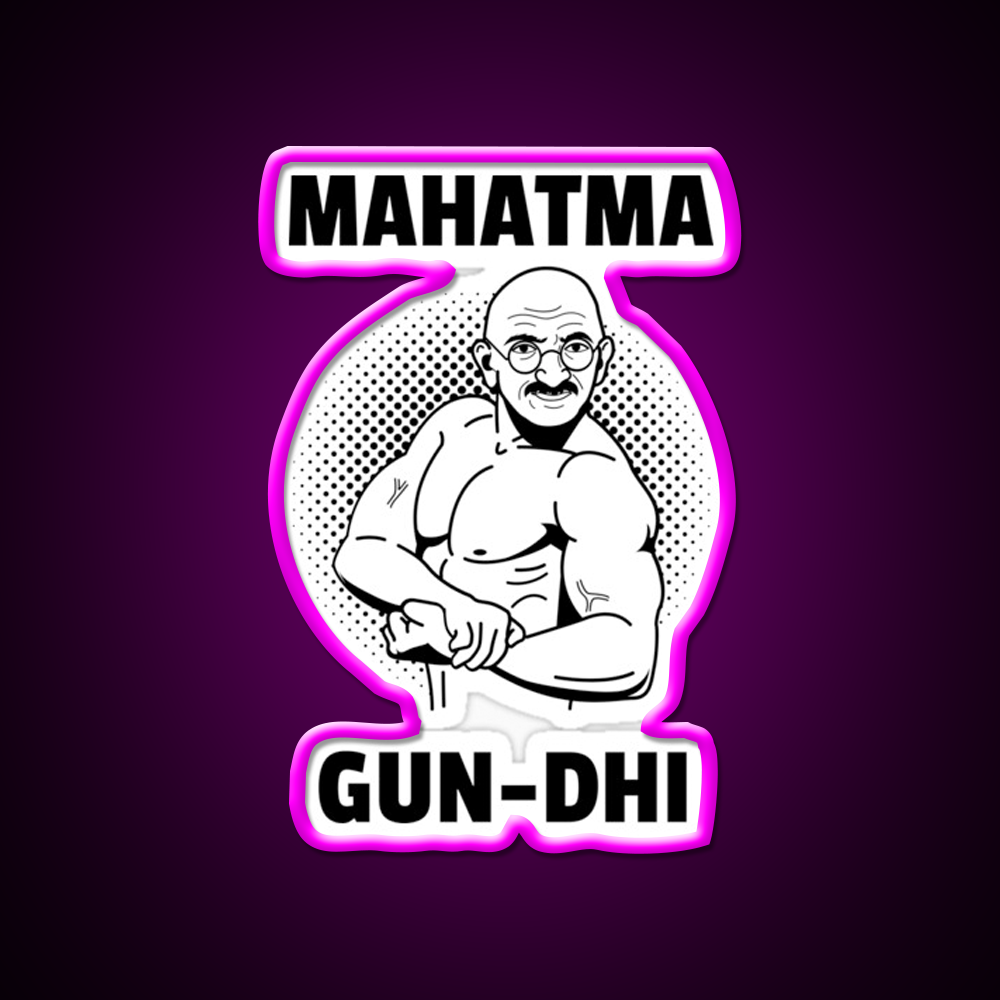 Mahatma Gun Dhi Gym Fitness Led Neon Sign Rgb Color - Neon sign mounted on wall in room