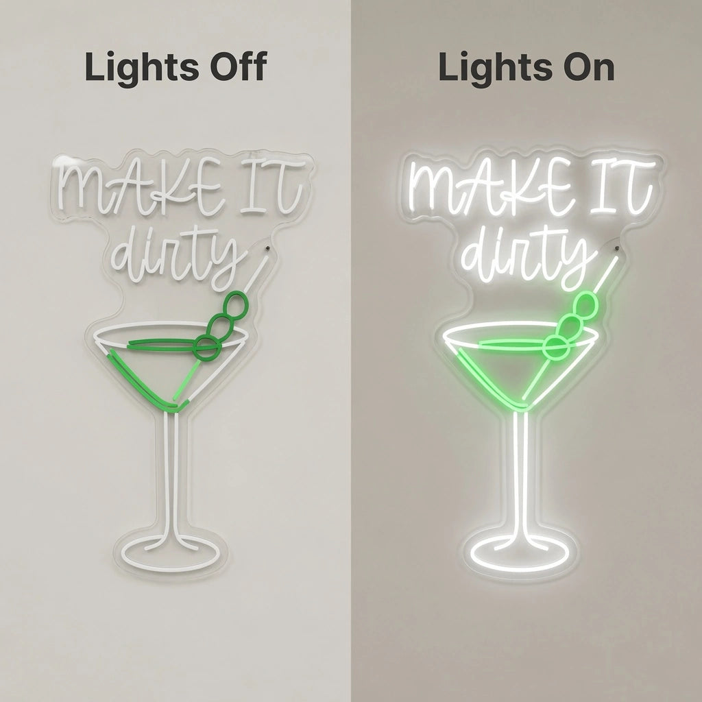 Make It Dirty LED Neon Sign - 06 Day Night Comparison