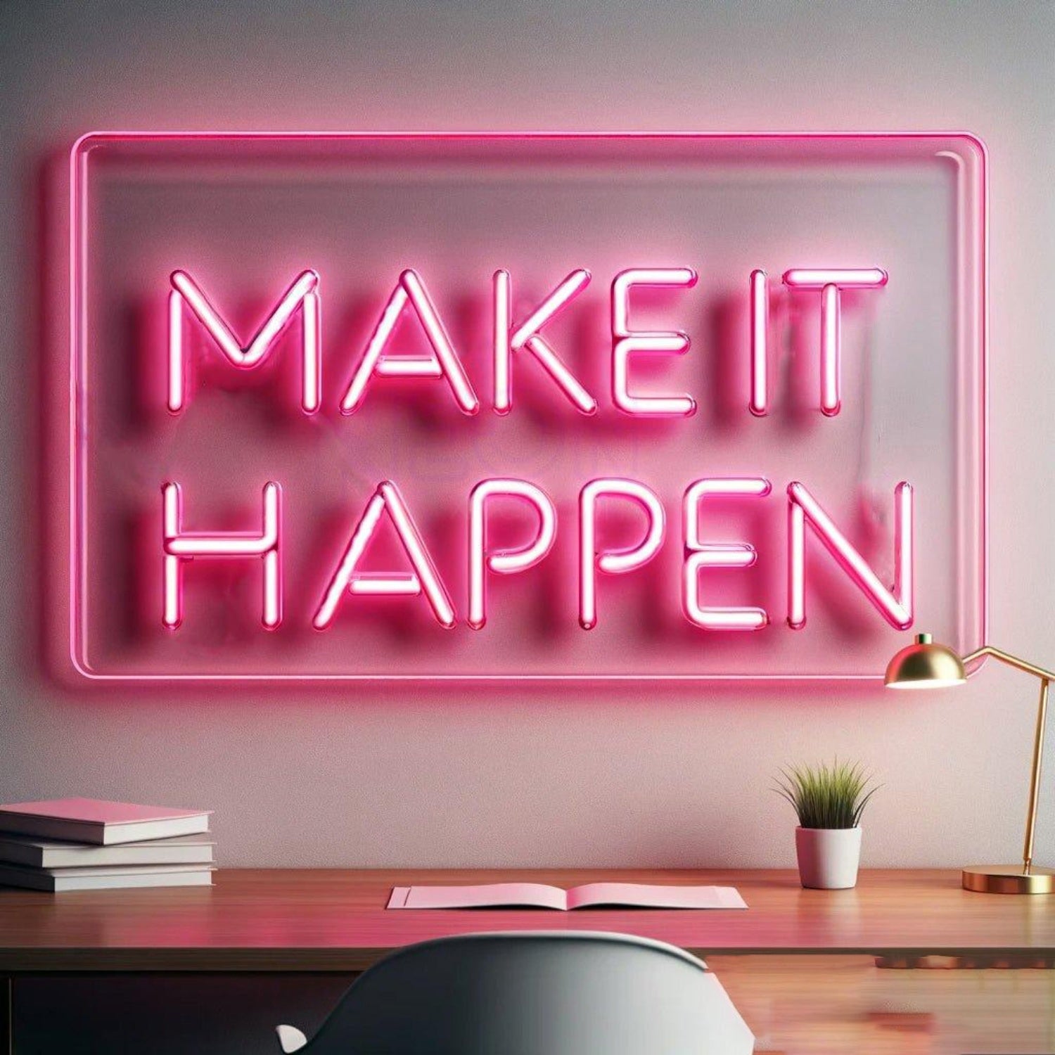 Make It Happen Pink Led Neon Sign Motivational Office Study Room Decor | Shineneon