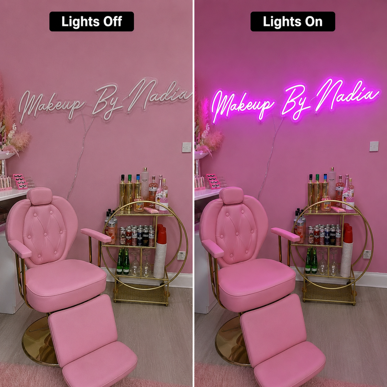 Makeup By Nadia LED Neon Sign Home Wall Art - 06 Day Night Comparison