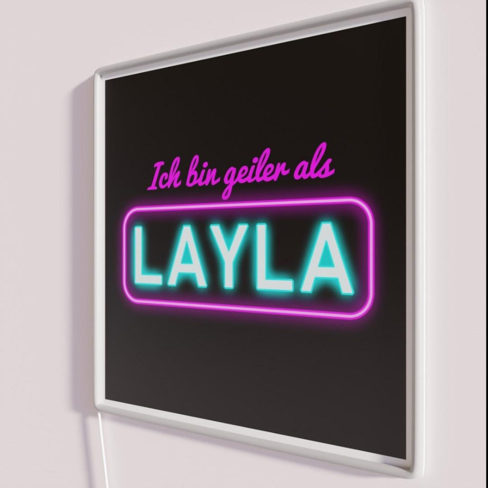 Mallorca I M Hornier Than Layla Rgb Led Neon Sign - Neon sign mounted on wall in room