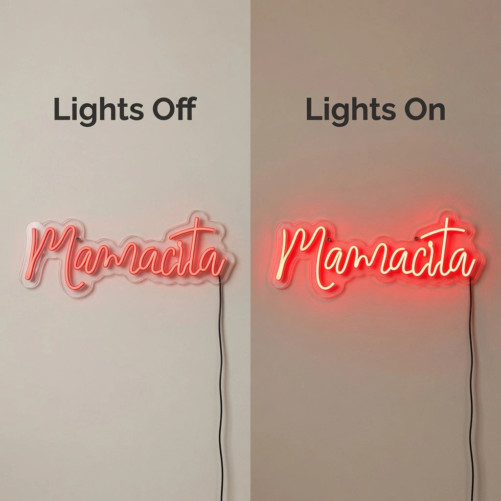 Mamacita LED Neon Sign - 06 Day Night Comparison