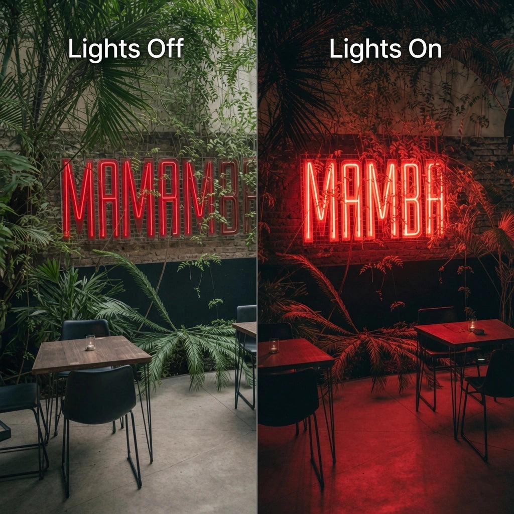 Mamba LED Neon Sign - 06 Day Night Comparison