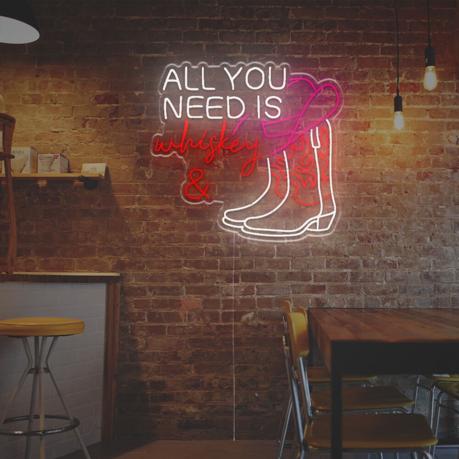 Man Cave All You Need Is Whiskey And Cow Boy Led Neon Sign | Shineneon