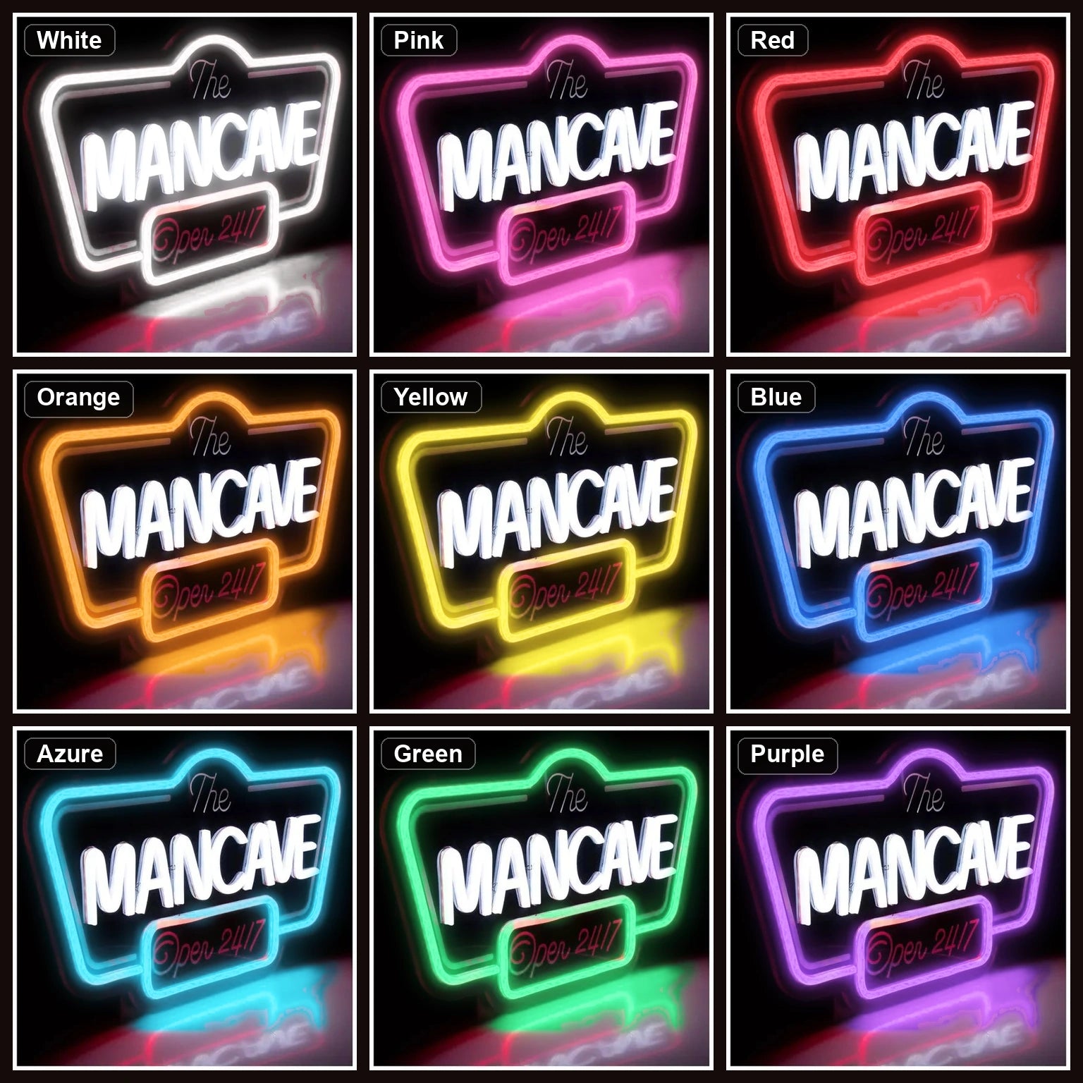 Man Cave Open 24 7 LED Neon Sign Home Garage Wall Decoration color grid
