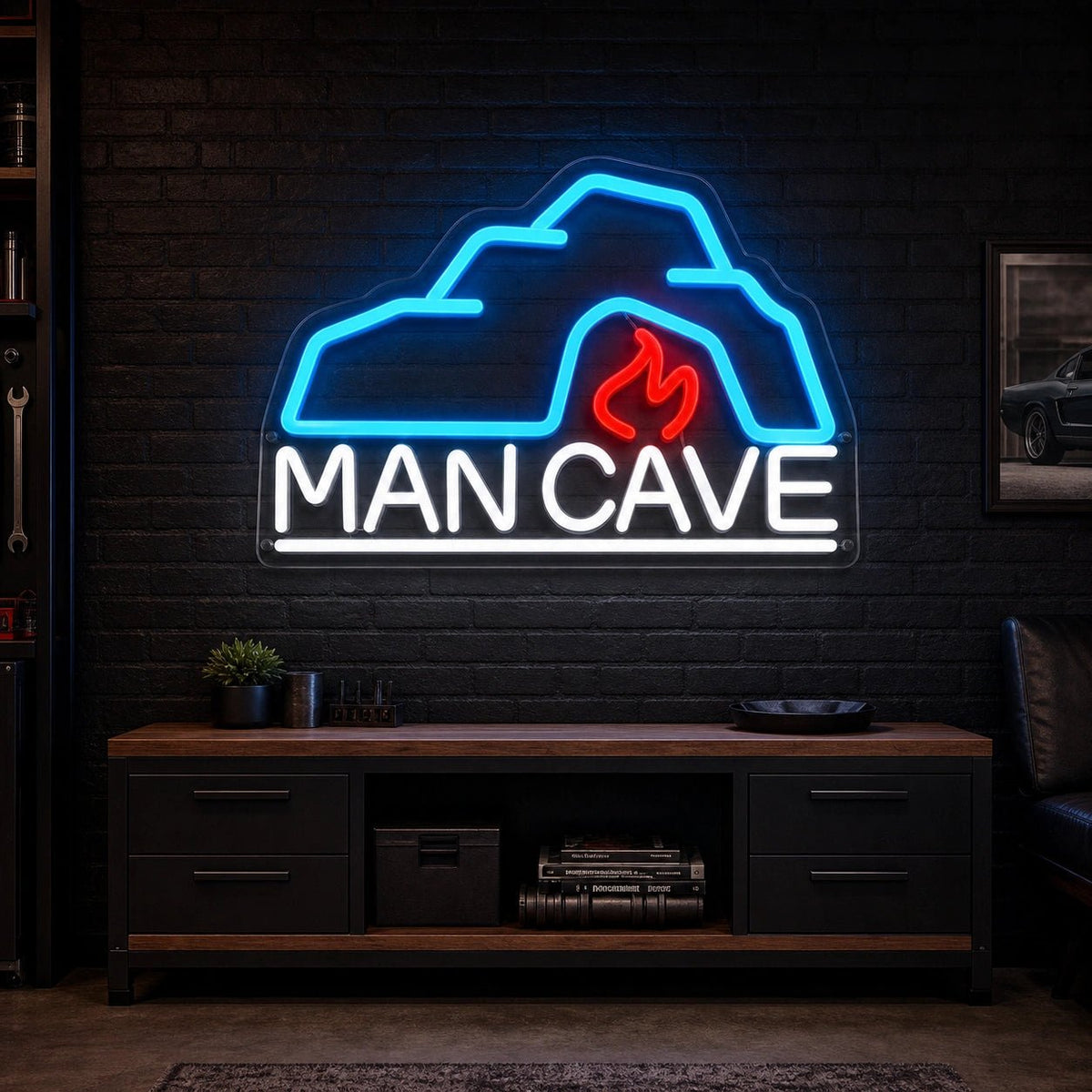 Man Cave With Roof And Flame LED Neon Sign - Shineneon