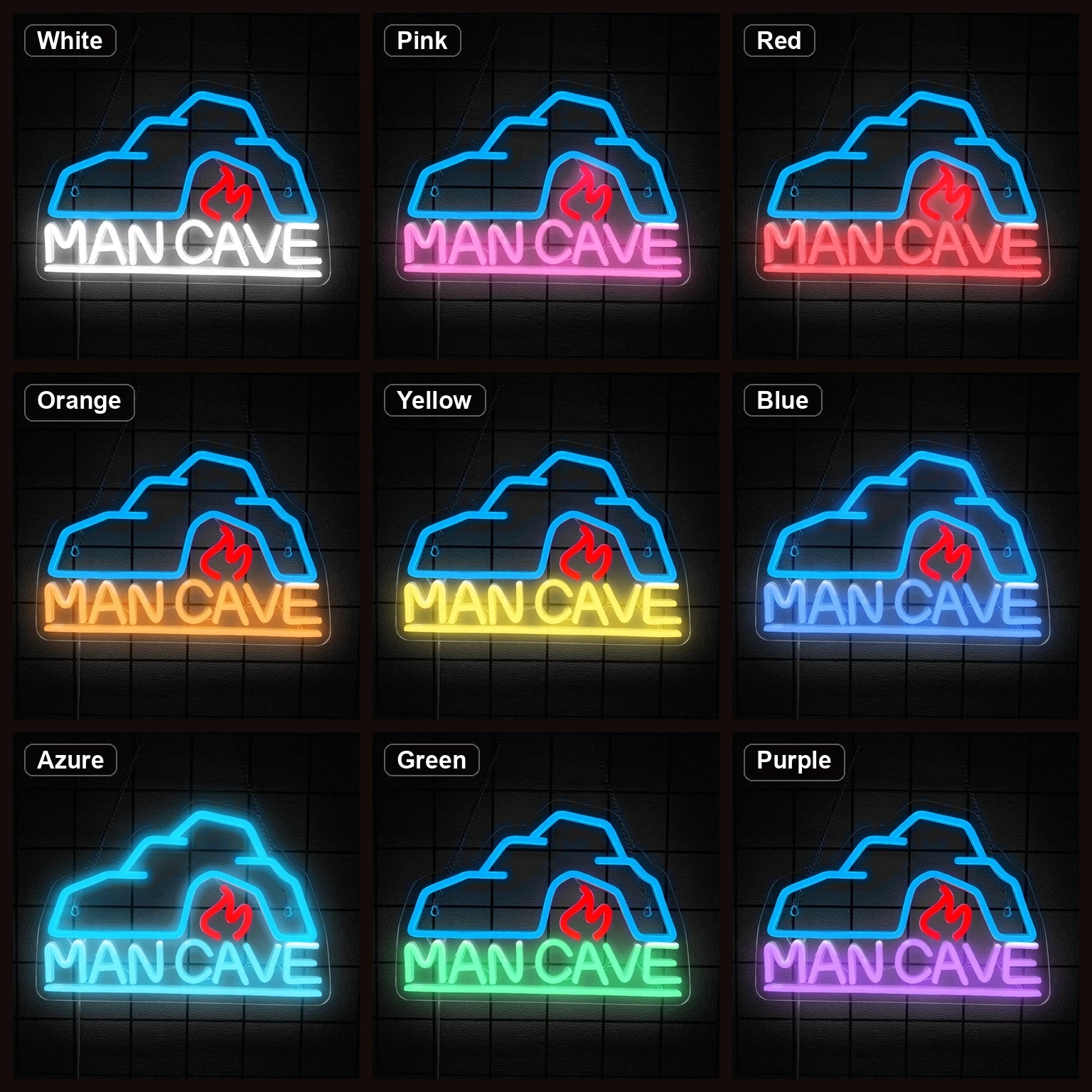 Man Cave With Roof And Flame LED Neon Sign Home Bar Wall Decoration color grid
