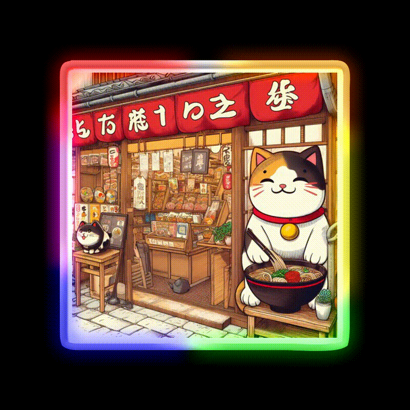 Manekineko At Ramen Shop Snack Food Led Neon Sign Rgb Color - LED neon sign close-up detail