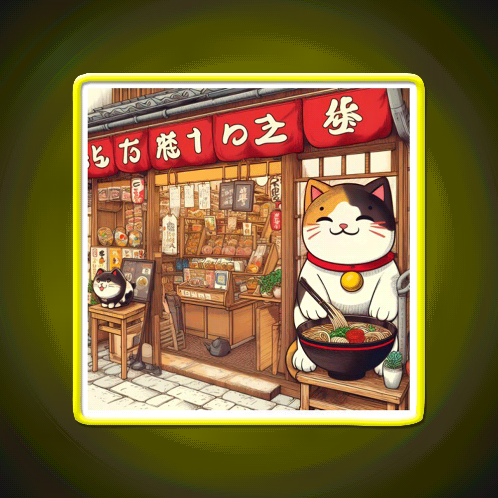 Manekineko At Ramen Shop Snack Food Led Neon Sign Rgb Color - Custom LED neon sign front view
