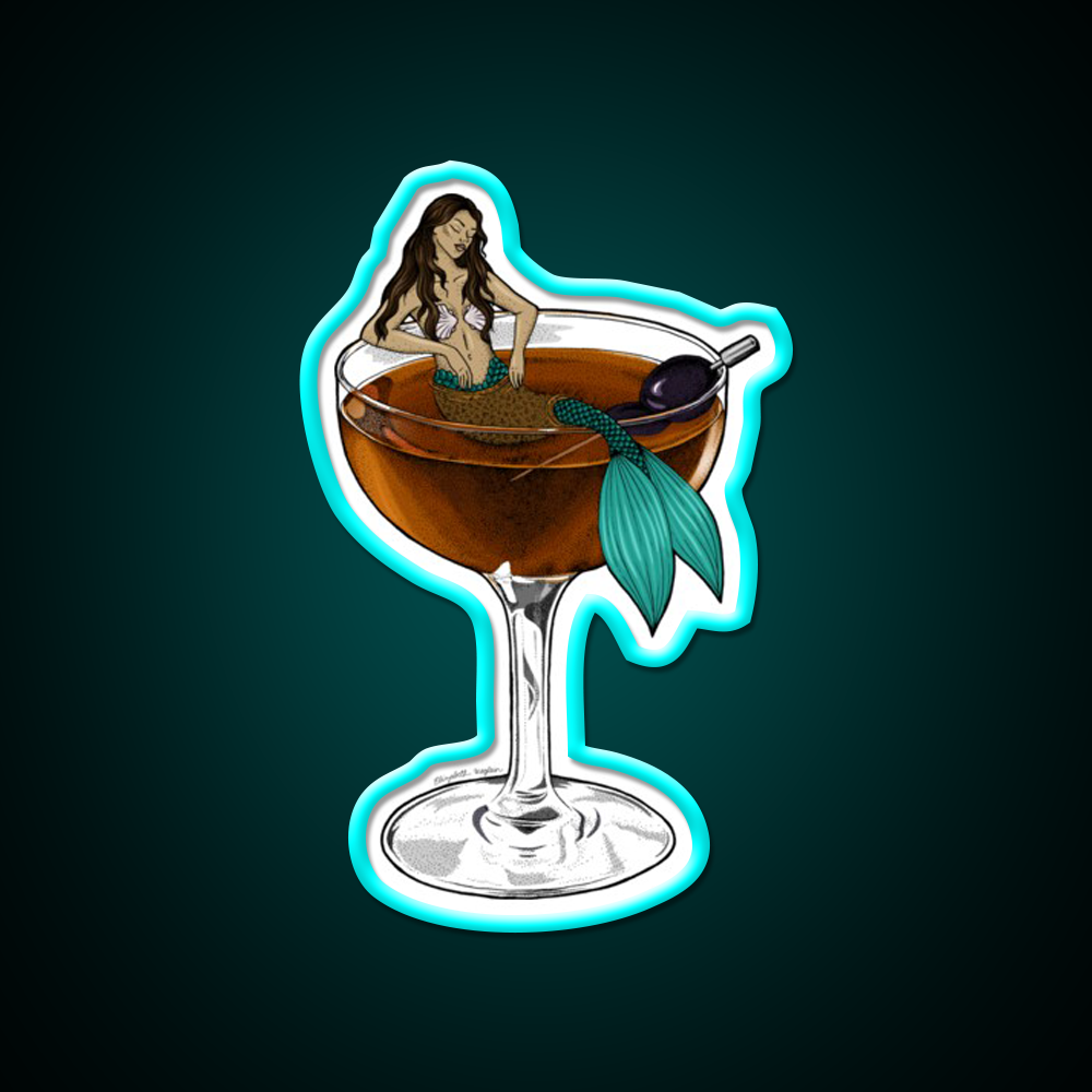Manhattan Mermaid Cocktail Illustration Whiskey Drink Bar Led Neon Sign Rgb Color