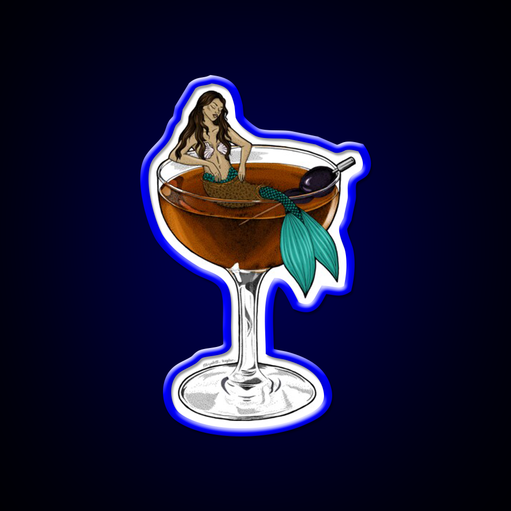 Manhattan Mermaid Cocktail Illustration Whiskey Drink Bar Led Neon Sign Rgb Color