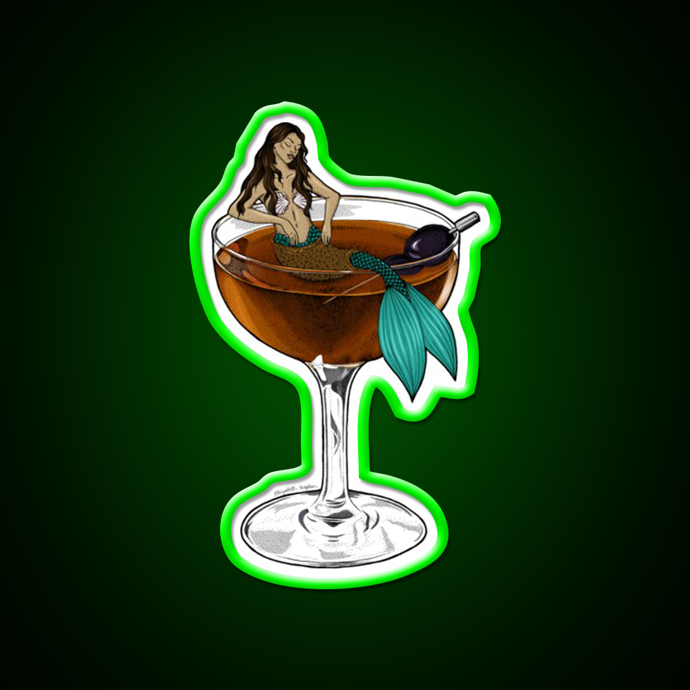 Manhattan Mermaid Cocktail Illustration Whiskey Drink Bar Led Neon Sign Rgb Color