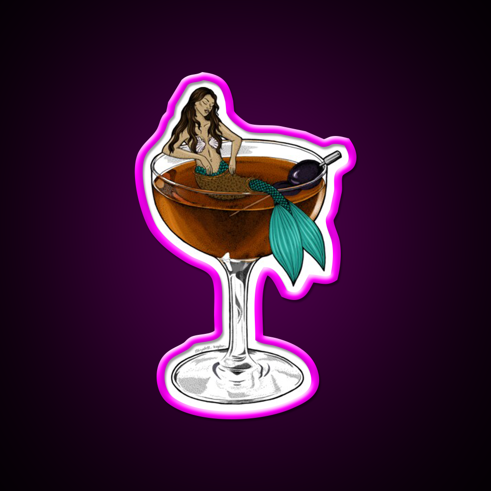 Manhattan Mermaid Cocktail Illustration Whiskey Drink Bar Led Neon Sign Rgb Color