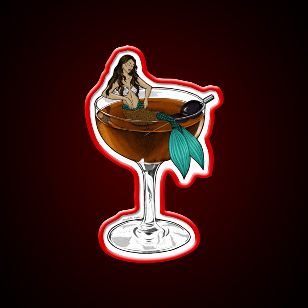 Manhattan Mermaid Cocktail Illustration Whiskey Drink Bar Led Neon Sign Rgb Color - Shineneon