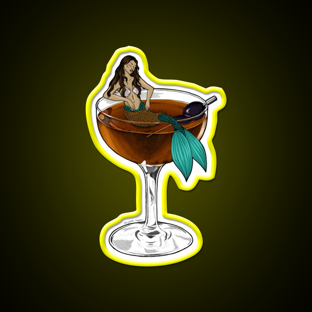Manhattan Mermaid Cocktail Illustration Whiskey Drink Bar Led Neon Sign Rgb Color