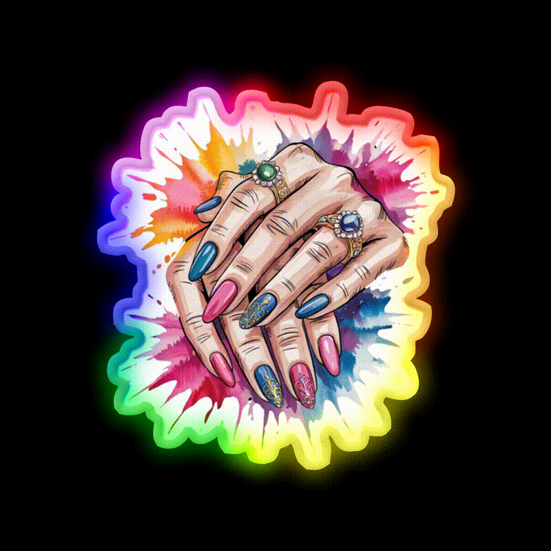 Manicure Hands Watercolor Splash Nail Salon Led Neon Sign Rgb Color - LED neon sign close-up detail