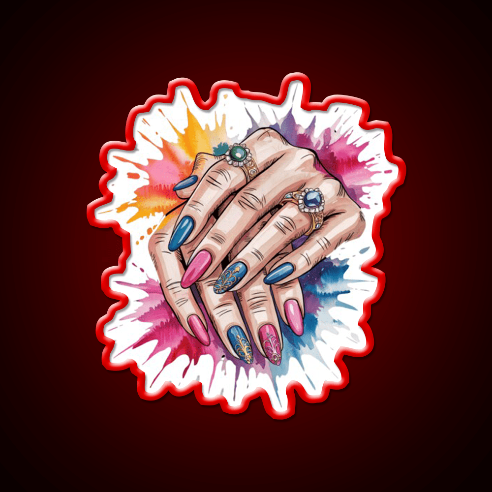 Manicure Hands Watercolor Splash Nail Salon Led Neon Sign Rgb Color - Shineneon