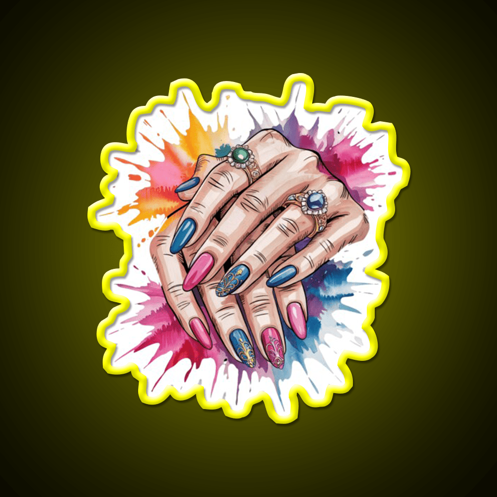 Manicure Hands Watercolor Splash Nail Salon Led Neon Sign Rgb Color - Shineneon