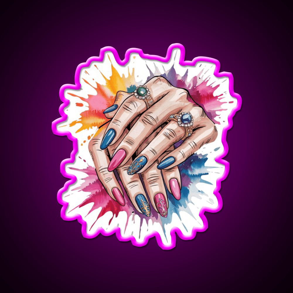 Manicure Hands Watercolor Splash Nail Salon Led Neon Sign Rgb Color - Shineneon