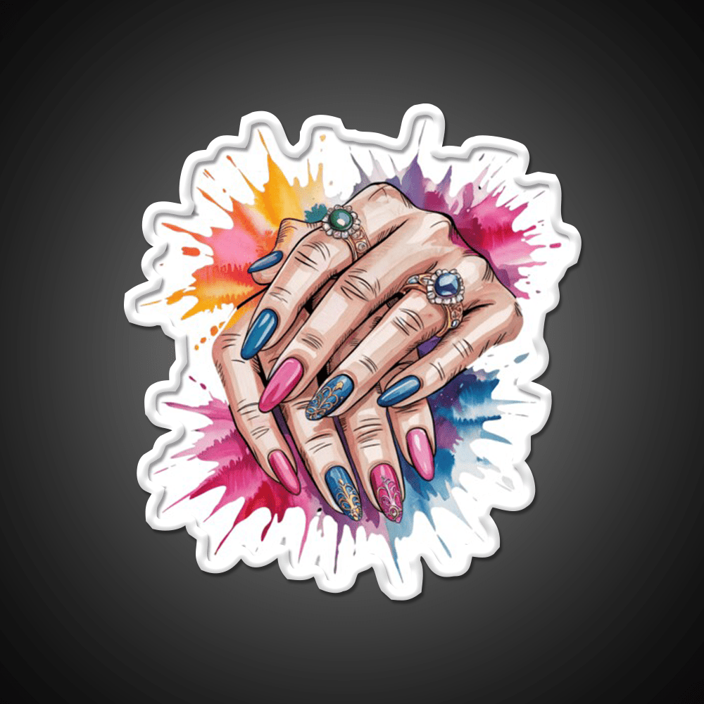 Manicure Hands Watercolor Splash Nail Salon Led Neon Sign Rgb Color - Shineneon