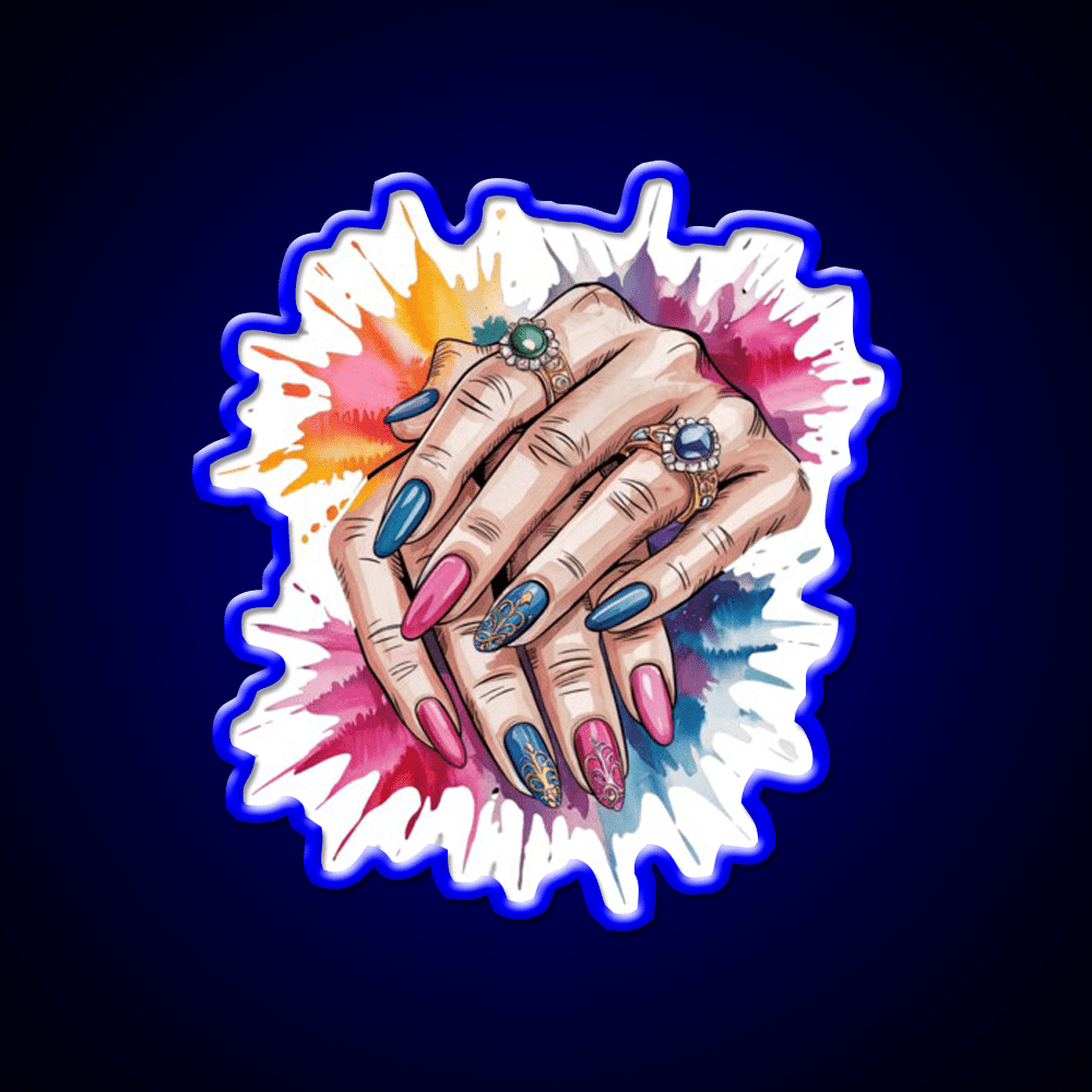 Manicure Hands Watercolor Splash Nail Salon Led Neon Sign Rgb Color - Shineneon