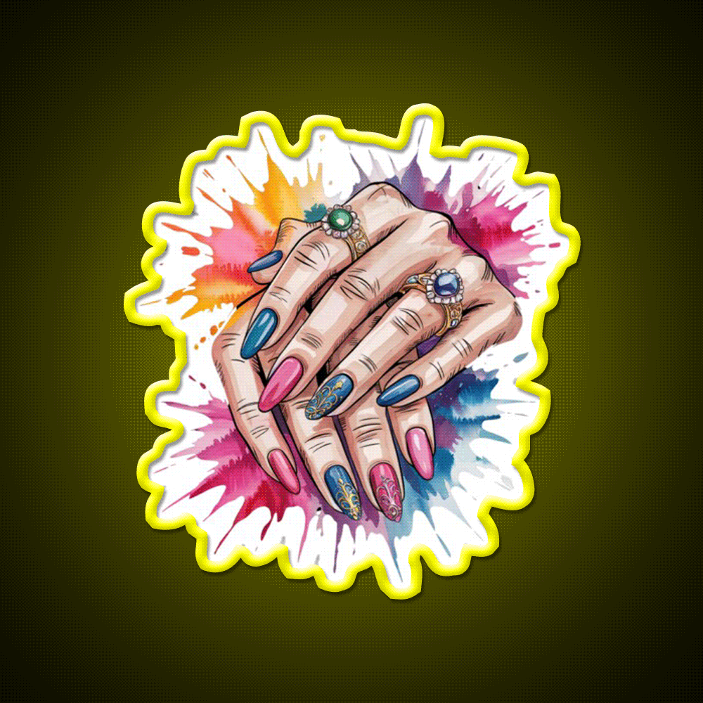 Manicure Hands Watercolor Splash Nail Salon Led Neon Sign Rgb Color - Custom LED neon sign front view