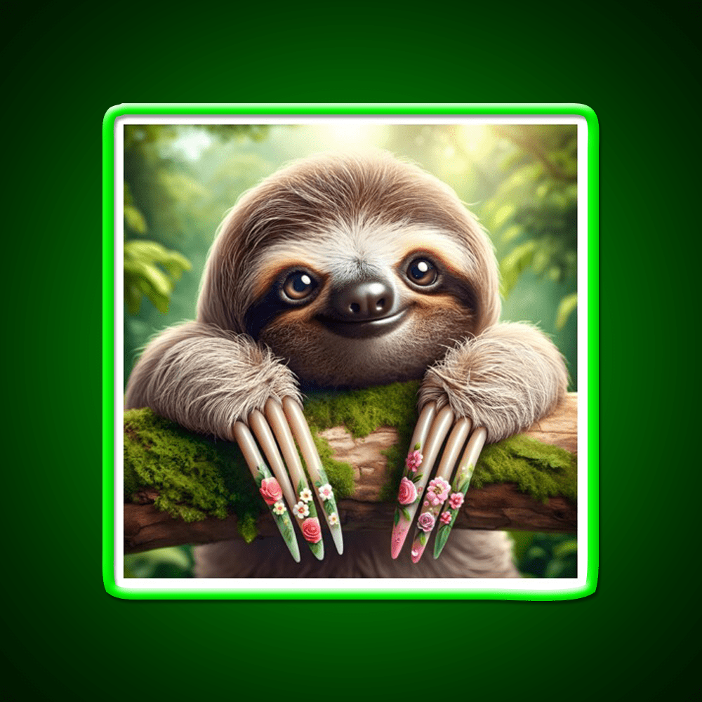 Manicured Sloth In A Lush Forest Nail Salon Led Neon Sign Rgb Color - Shineneon