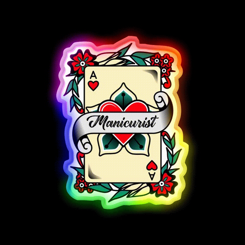 Manicurist With An Ace Of Hearts Graphic Nail Salon Led Neon Sign Rgb Color - LED neon sign close-up detail