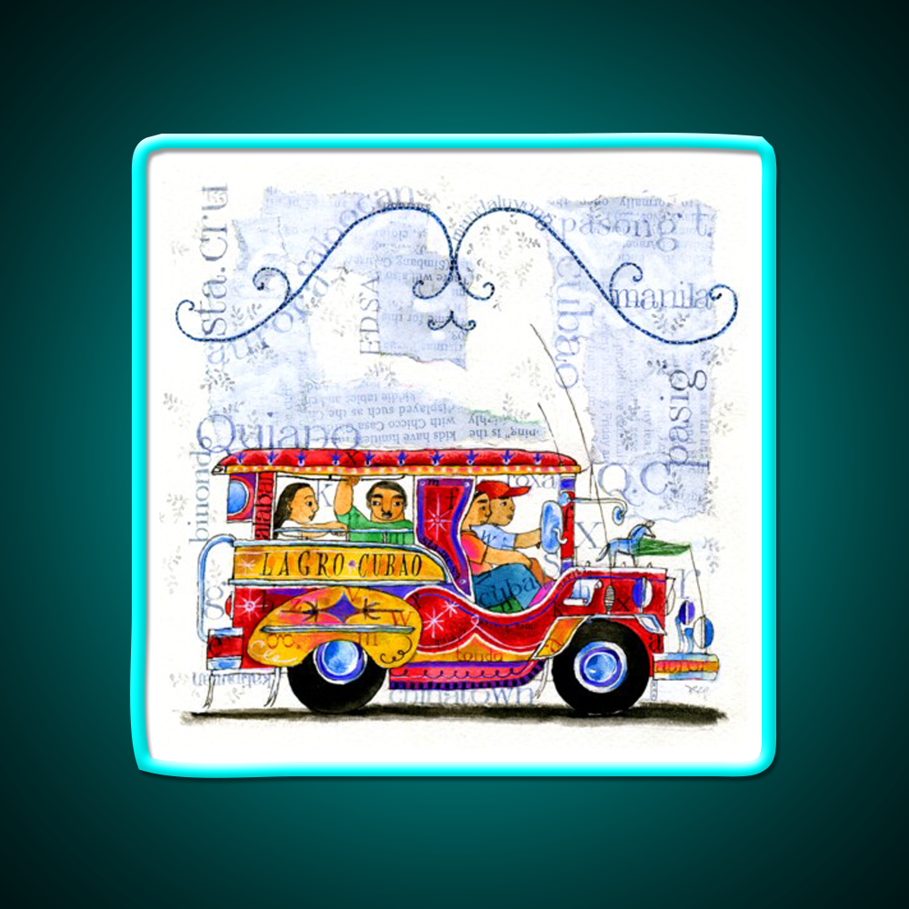 Manila Jeepney Ride Illustration Asian Cultural Led Neon Sign Rgb Color - Size and dimension reference