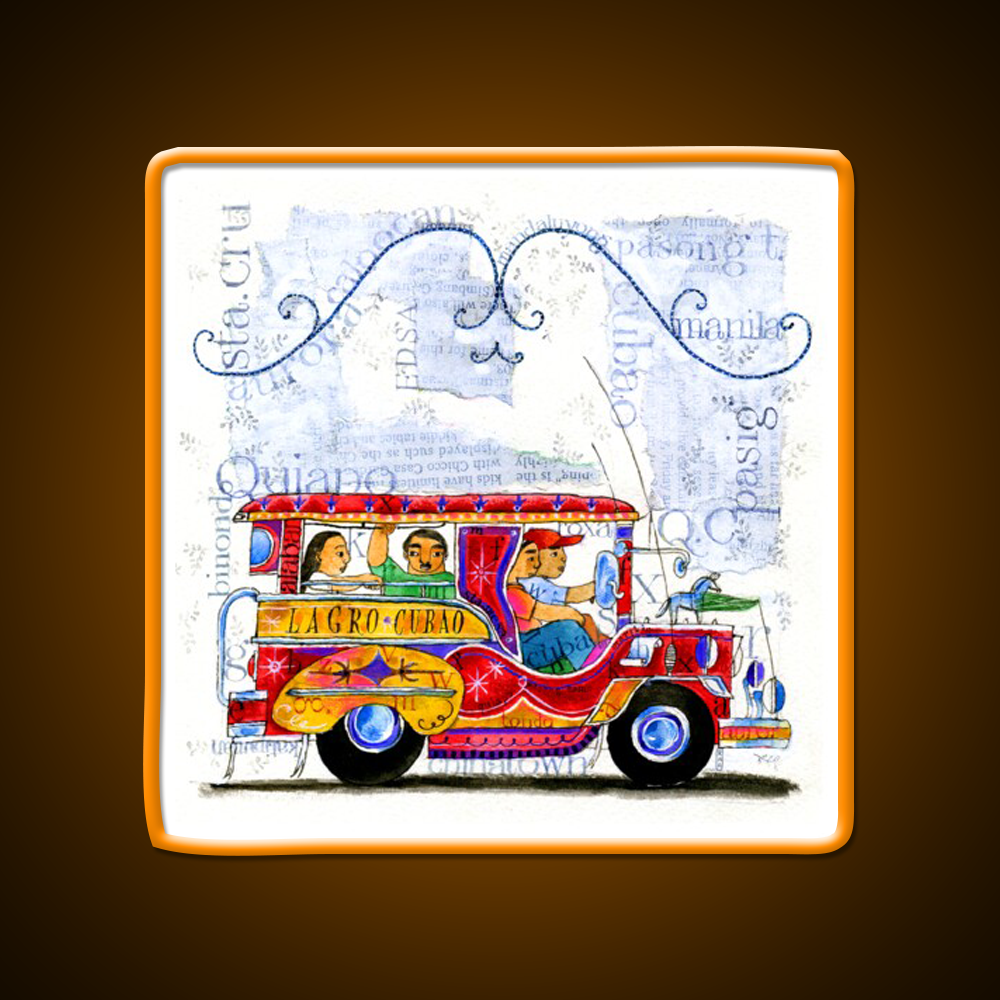 Manila Jeepney Ride Illustration Asian Cultural Led Neon Sign Rgb Color - LED neon sign view 6