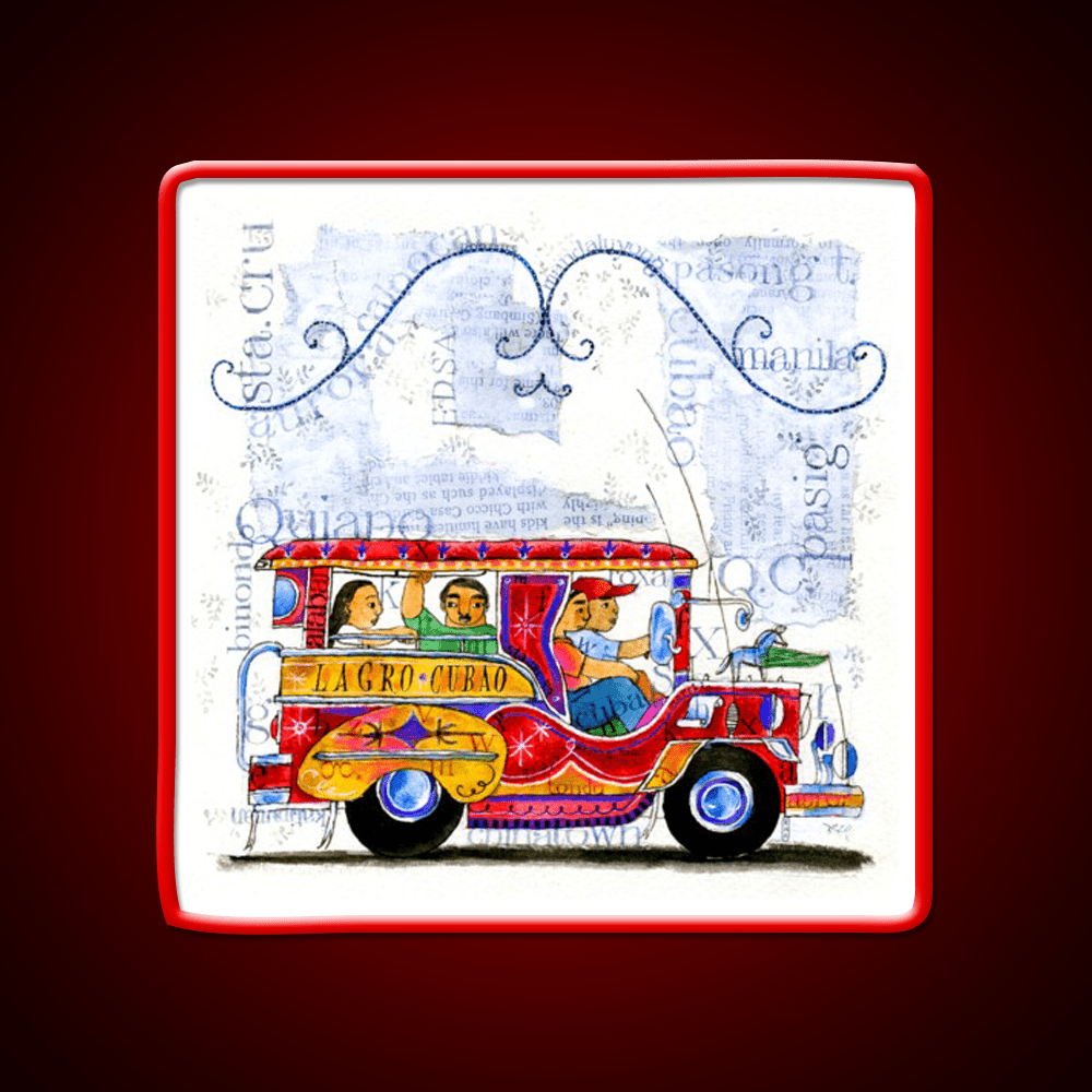 Manila Jeepney Ride Illustration Asian Cultural Led Neon Sign Rgb Color - Shineneon