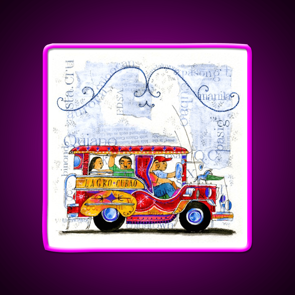 Manila Jeepney Ride Illustration Asian Cultural Led Neon Sign Rgb Color - Shineneon