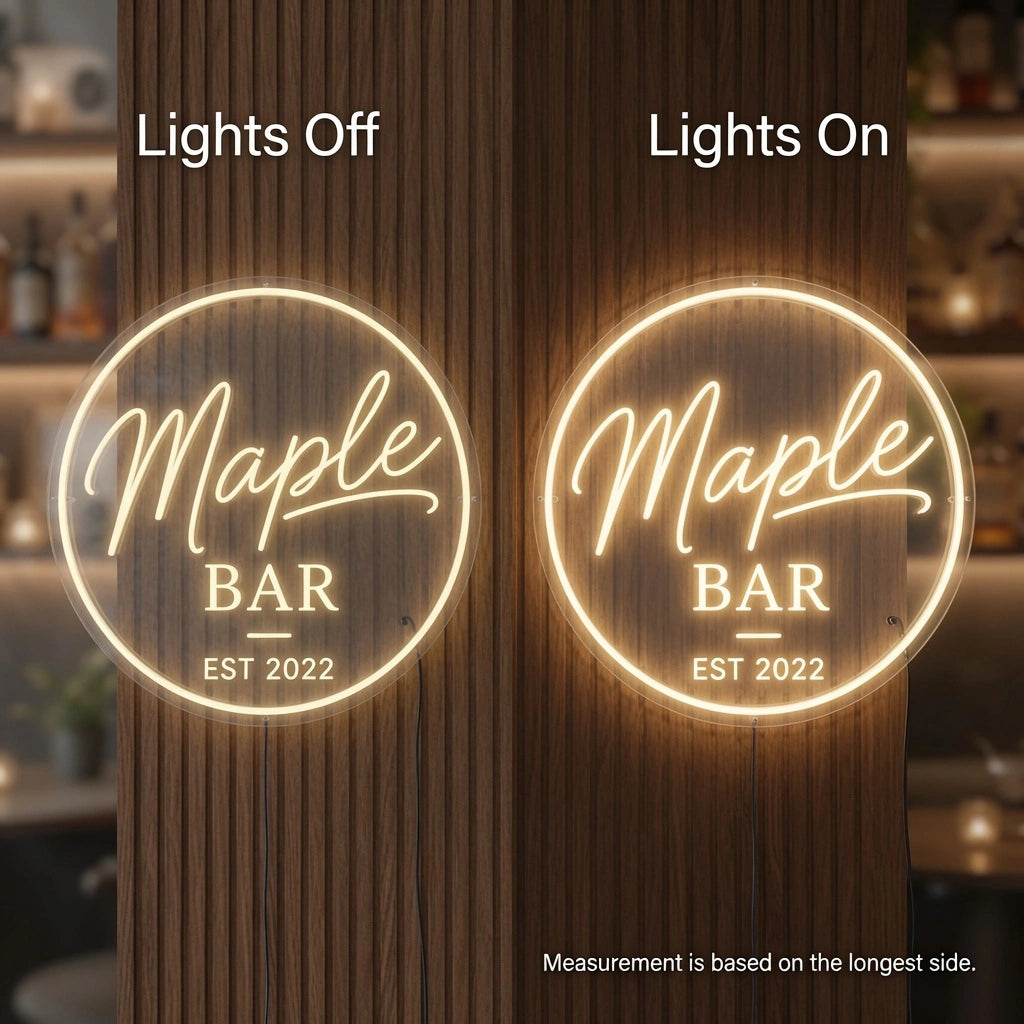 Maple Bar Est LED Neon Sign - 06 Day Night Comparison