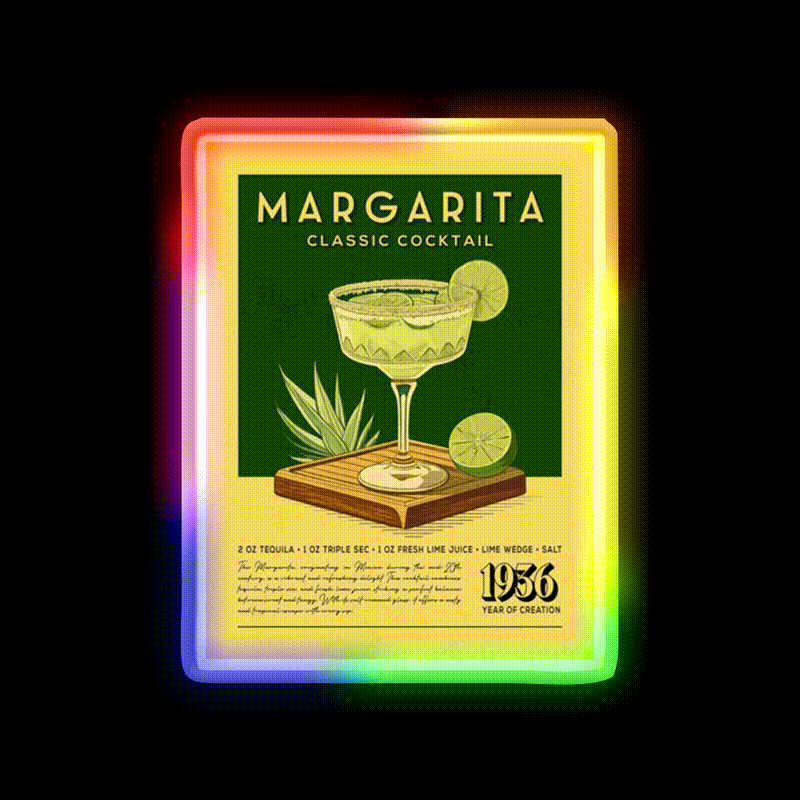 Margarita Cocktail Vintage Cocktail Bar Decor Led Neon Sign Rgb Color - LED neon sign close-up detail