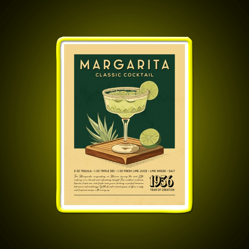 Margarita Cocktail Vintage Recipe Poster Party Drink Tequila Led Neon Sign Rgb Color - Shineneon