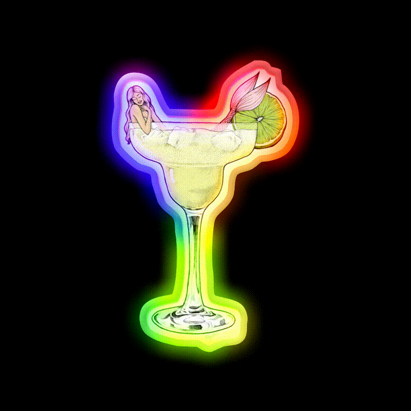 Margarita Mermaid Cocktail Bar Decor Led Neon Sign Rgb Color - LED neon sign close-up detail