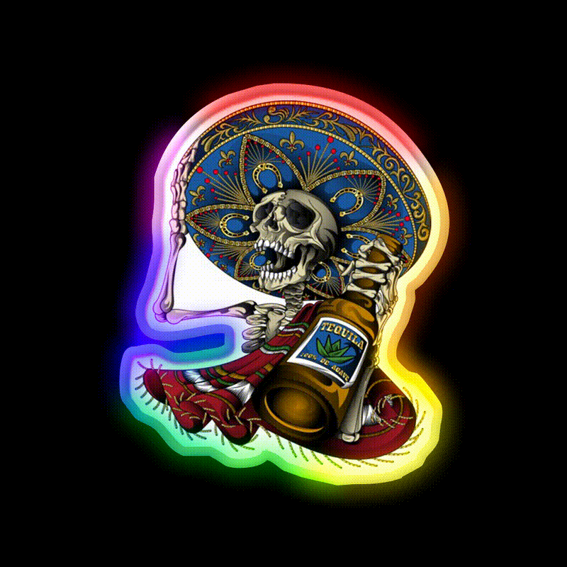 Mariachi Aztec Day Of The Dead Party Drink Tequila Led Neon Sign Rgb Color