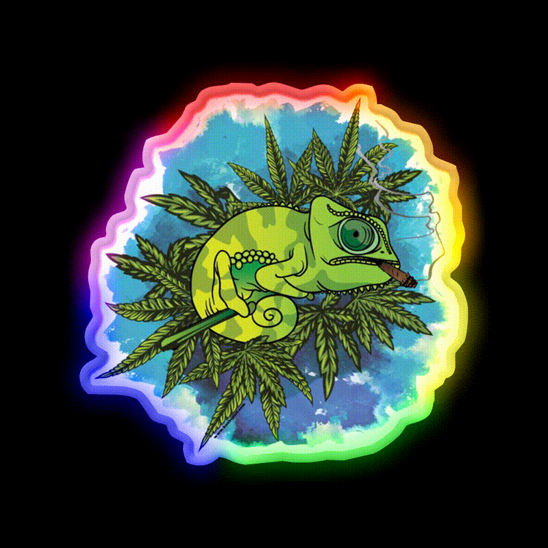 Mariguana Hemp Inspired Green Leaf Led Neon Sign Rgb Color - LED neon sign close-up detail