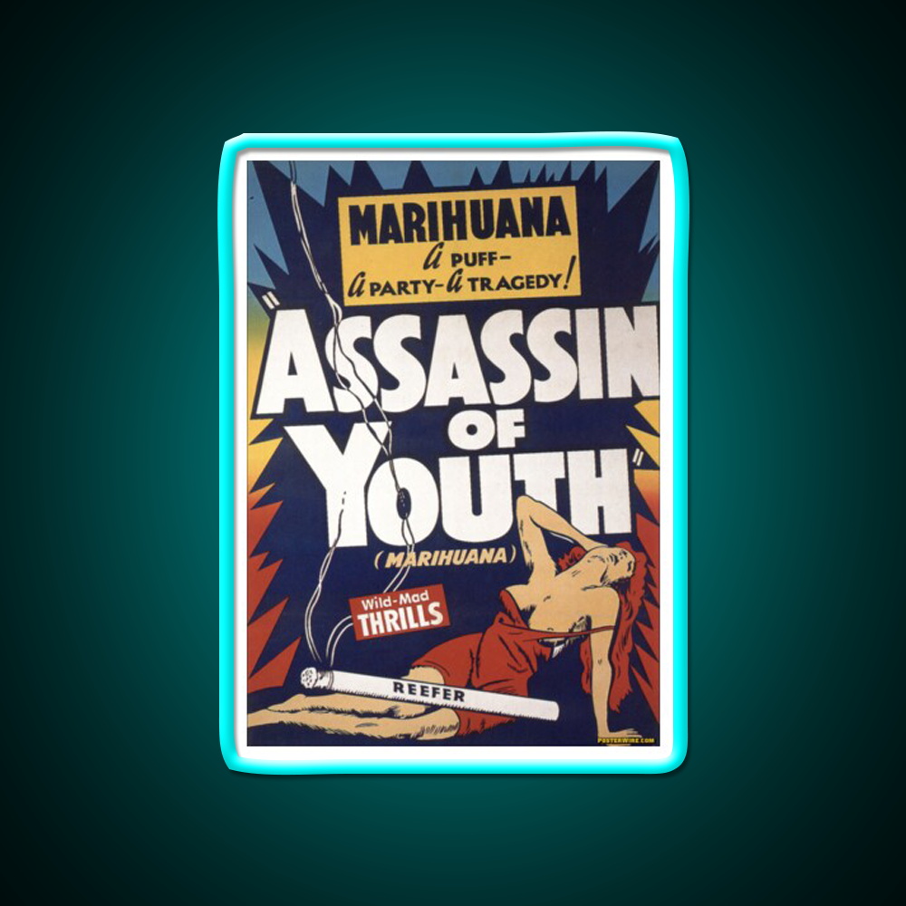 Marihuana Assassin Of Youth Hemp Inspired Green Leaf Led Neon Sign Rgb Color - Size and dimension reference