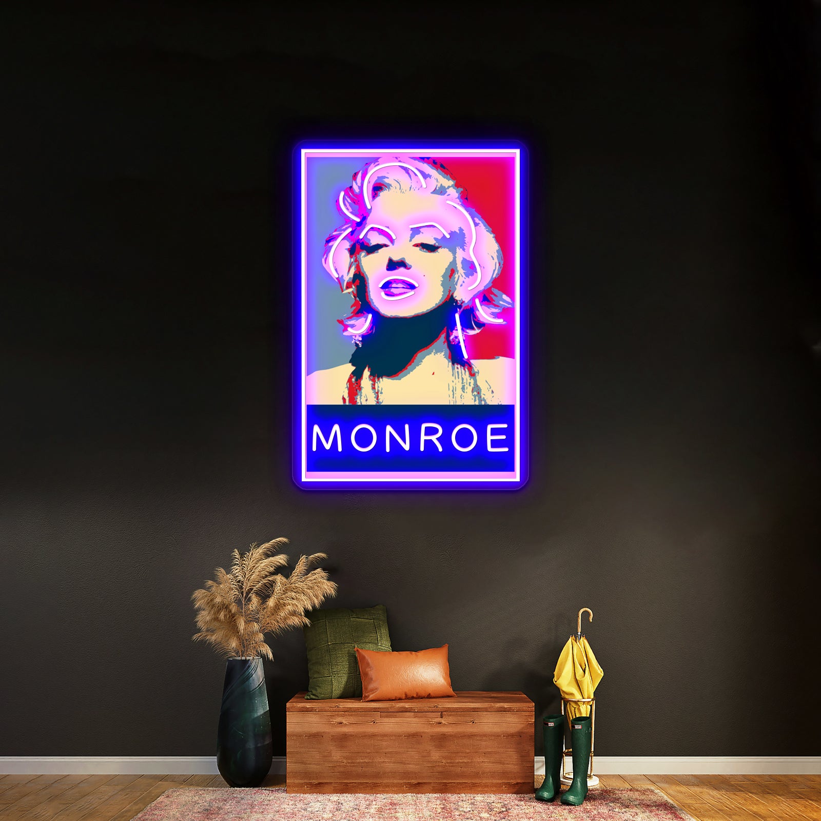 Marilyn Monroe Pop Art Campaign Artwork Led Neon - Neon sign mounted on wall in room