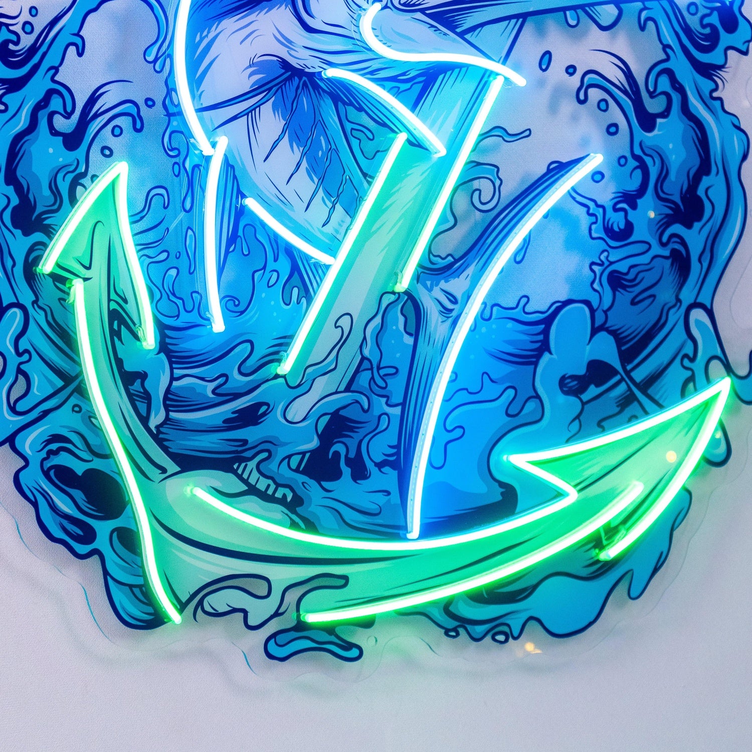 Marlin Fish And Anchor Uv Printed Led Neon Sign With Blue-Green Waves For Marine Decor | Shineneon