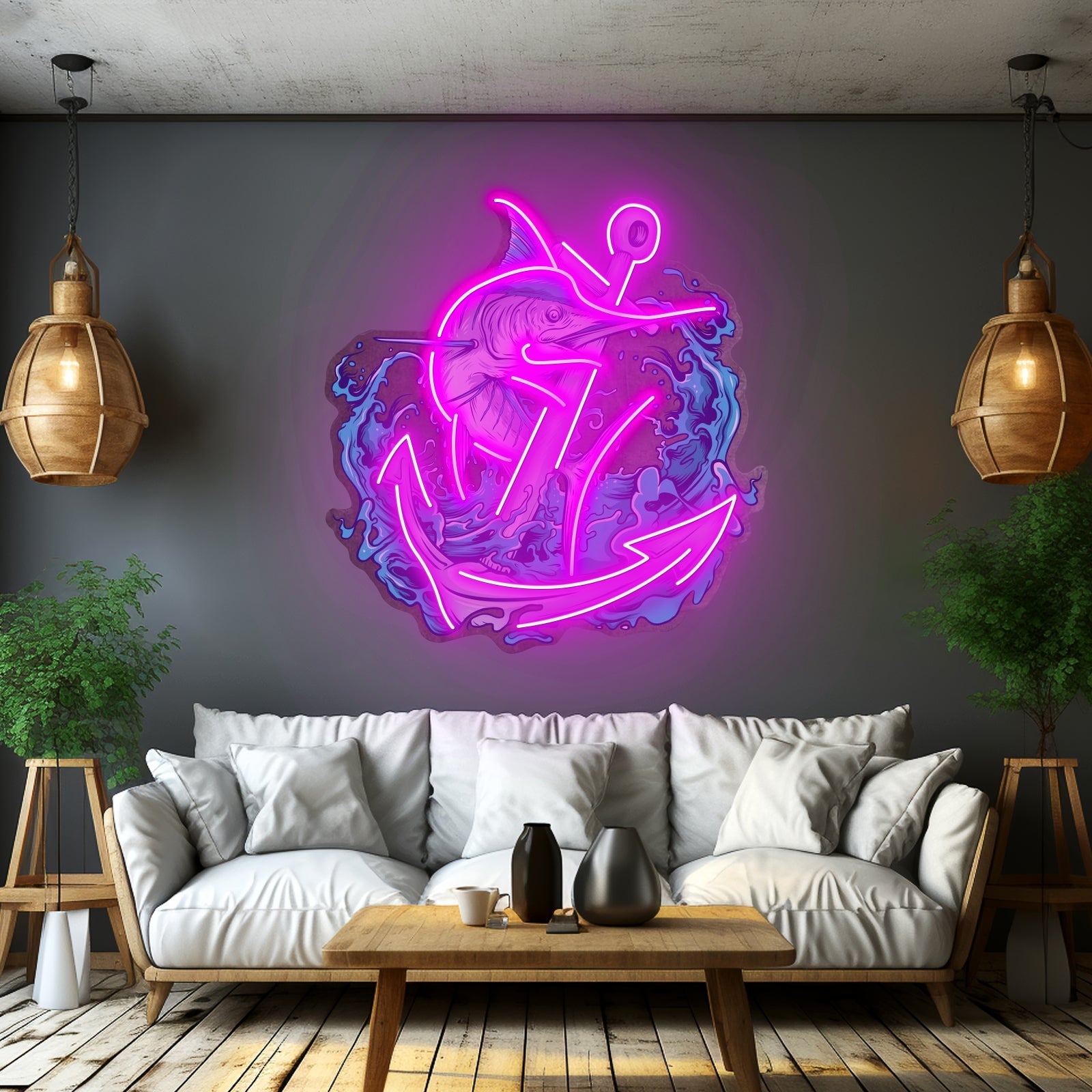 Marlin Fish With Anchor Led Neon Sign Light Custom Led Signs - Shineneon