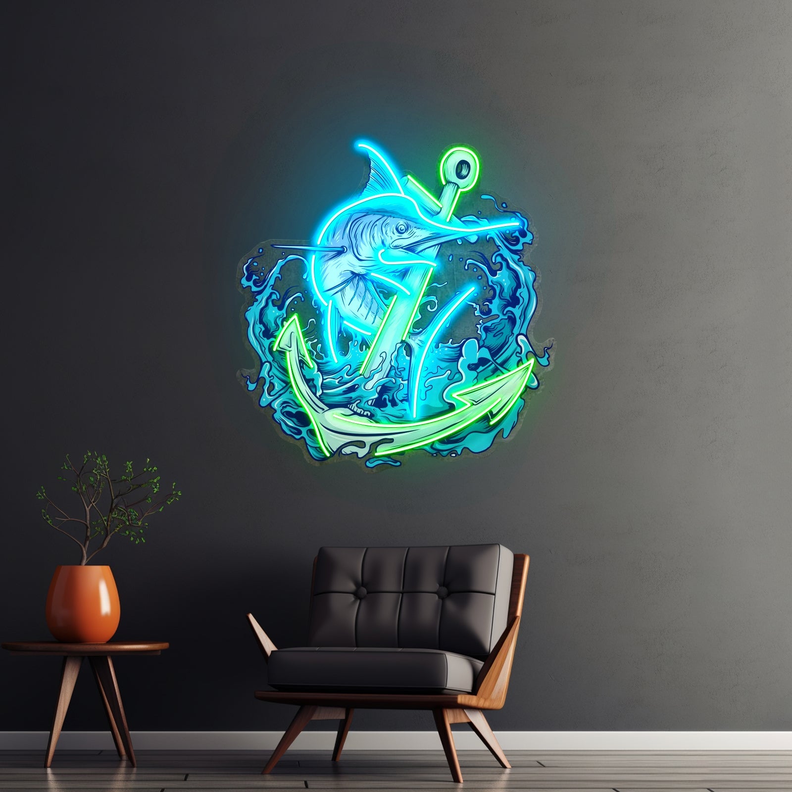 Marlin Fish With Anchor Led Neon Sign Light Custom Led Signs - Shineneon